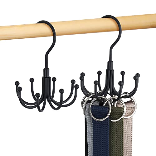 Belt Hanger, 2 Pack Rotatable Belt Organizer Rack... (2 Count | Black | Metal)