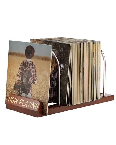 BS-VOG Now Playing Vinyl Record Holder Storage Fits 50 LPs, Gift Package | Display Your Now Playing Record, Assembles in Seconds, Doubles as a Magazine & Book Rack, Premium Wood, Non-Slip Grooves