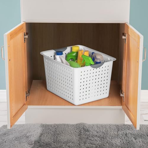 Sterilite Deep Ultra™ Basket, Open Plastic Storage Bin, White, 6 Pack | Large Open Containers and Bins for Pantry Shelves, Kitchen Cabinets, Laundry, Closets, Dorm Rooms, Classrooms & Bathrooms