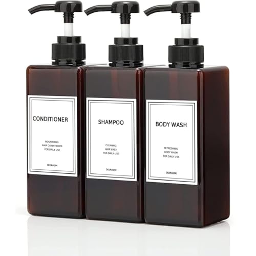 Shampoo and Conditioner Dispenser, Refillable Shampoo and Conditioner Bottles Set with Labels - Empty Shower Plastic Dispenser (21oz)