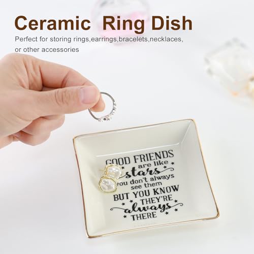 Good Friends Bestie Birthday Gifts for Women Her Ring Trinket Dish Jewelry Tray-Good Friends are Like Stars - You Don't Always See Them But You Know They're Always There, Friendship Gifts
