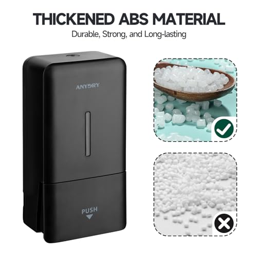 anydry Liquid Hand Soap Dispenser Wall Mounted 27oz Large Capacity Black | Durable ABS Material, Flexible Installation, Ideal for Commercial Bathroom, Easy Refill Wide Opening