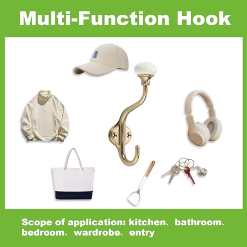 TUNNY Coat Hooks - 5 Pack Champagne Bronze Towel Hooks Robe Hooks Decorative Wall Hooks for Bathroom Bedroom Kitchen Towel Robe Clothes Cabinet Closet Bathroom Hardware