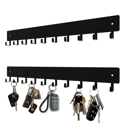 14inch Wall Key Holder with 10 Hooks(2 Sets), Metal Key Rack Wall Mount for Keys, Bags and Leashes, Key Hanger for Decorative Organizer Apartment,Entryway,livingroom,Black