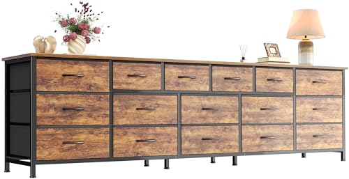 77.6" Long Dresser for Bedroom, 16 Drawer Fabric D... (Rustic Brown | Fabric)