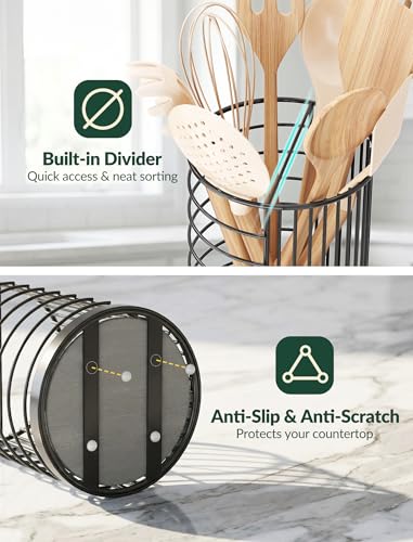 Kitchen Utensil Holder, Black Metal Organizer with... (Black)