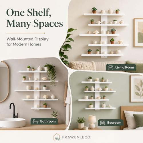 No Drill Wall Shelf, 5-Tier White Floating Shelves with Adhesive, Thickened 12mm PVC Board, Damage-Free Wall Mounted Organizer for Bathroom, Kitchen, Living Room, Bedroom(White)