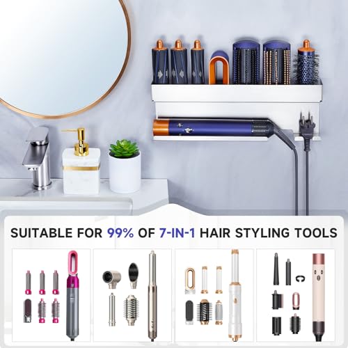 Storage Hair Dryer Holder for Curling Iron Wands Accessories, Hair Straightener Holder, Wall Mount Hair Tool Organizer for Styler Attachments, Curling Iron Holder Organizer for Bathroom, Silver