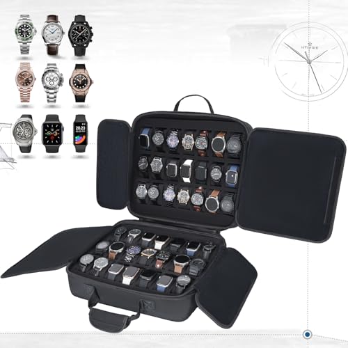 42 slots watch storage box, portable hard watch travel box, watch storage display storage box, padded watch portable box for watches