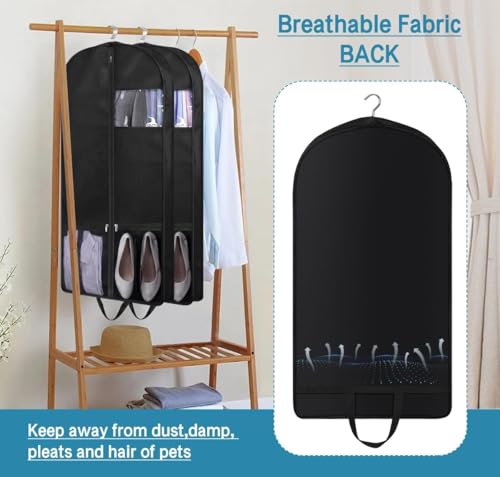 43" Suit Bags for Closet Storage and Travel, Gusseted Mesh Hanging Garment Bags for Men Suit Cover With Handle for Clothes, Coats, Jackets, Shirts(3 Packs,Black)
