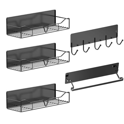 5Pcs Heavy-Duty Magnetic Shelves for Fridge, Washi... (5 Count | Black | Metal)