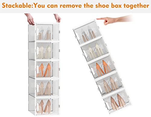SIMPDIY XL Clear Shoe Storage Boxes, Stackable Shoe Organizer for Closet | 12 Pack, for Size 13, Magnetic Door, Aromatherapy Stick, Plastic, Shoe Rack for Closet, Entryways, Under-bed Storage
