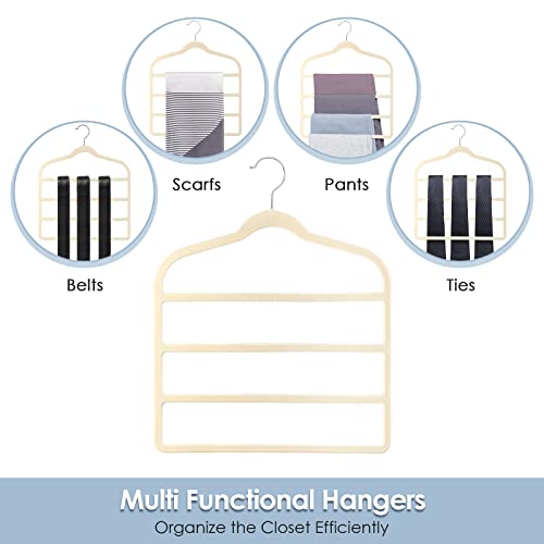 Velvet Hangers Space Saving Non Slip Pant Velvet Hangers Multi Layer Hanger | 8 Pack Beige Clothes Hangers Closet Organizer for Pants Trousers Scarf