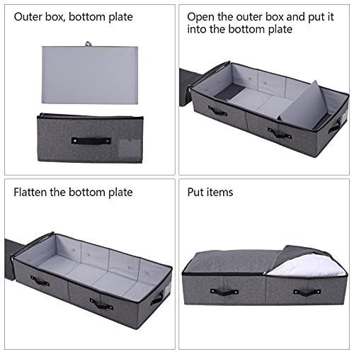 Under Bed Storage Bins with Lids, Closet Organizers, Foldable Under-bed Storage Baskets for Sheets, Clothes, Quilts, Sweaters, Wrapping Paper, 35x16.5x7inch, Black Gray, 1PCS