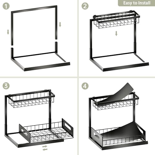 Under Kitchen Sink Organizer 2 Tier, Pull Out Bathroom Sink Organizers and Storage, Cabinet Kitchen Bathroom Storage Organization Shelf, 1 Pack Black