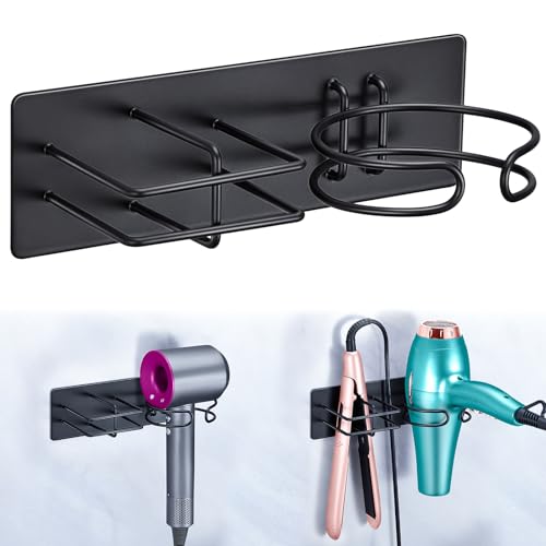 Hair Dryer and Straightener Holder Wall Mounted, S... (Matt Black | Metal)