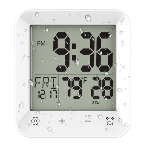Digital Shower Clock Waterproof, Bathroom Wall Clo... (2 Count | White)