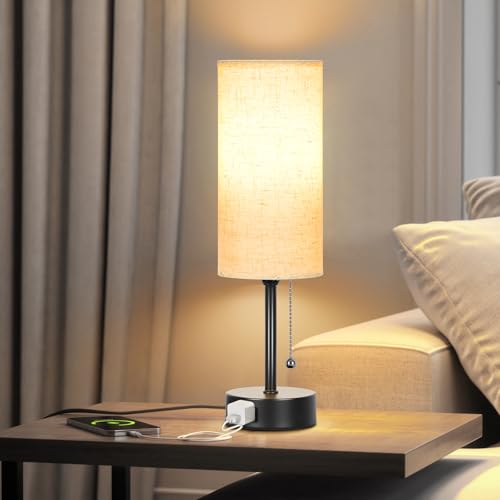 Bedside Table Lamp for Bedroom,Small Lamps for Night stands with Pull Chain | 3-Color Bedroom Table Lamps Desk Reading Light AC Outlet Nightstand Lamp for Living Room Decor/Dorm/Office Bulb Included