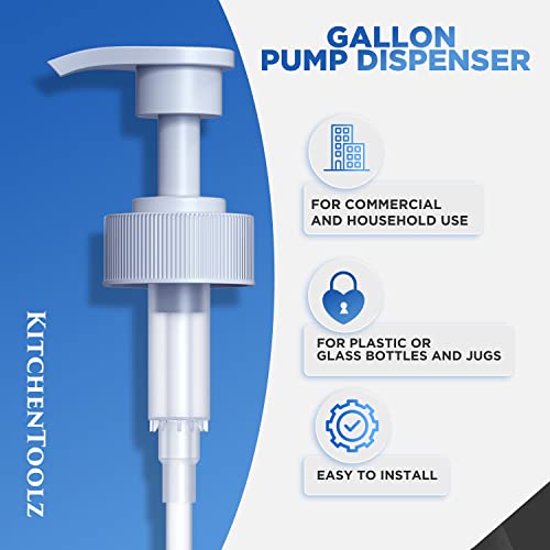 Gallon Pump Dispenser for Glass Jugs or Plastic Bottles - Compatible with Listerine Pump 1-1.5L Bottle Heavy-Duty Industrial Grade for Syrup, Soap, Condiments, Detergent - Pack of 2 White Pumps