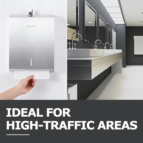 Gorlary Paper Towel Dispenser Wall Mount Commercial, Silver, Lockable | Brushed Stainless Steel, Fits C-Fold Multifold Trifold Paper Towels, Fingerprint Resistant, Touchless Hand Towels holder