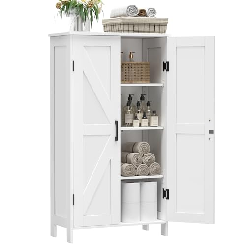 Homleke 43.3" H Farmhouse Bathroom Storage Cabinet with Adjustable Shelves | Freestanding Storage Cabinet with Barn Doors for Bathroom, Kitchen, Living Room, Dining Room & Entryway, White
