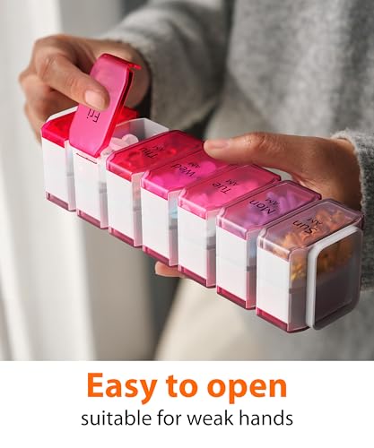 BEXEEN Extra Large Pill Organizer 2 Times a Day, XL Pill Box 7 Day with Big AM/PM Compartments, Fits Large Vitamins, Supplements & Gummies, for 7 or 14-Day Use, Color-Coded, Senior-Friendly, No Spills