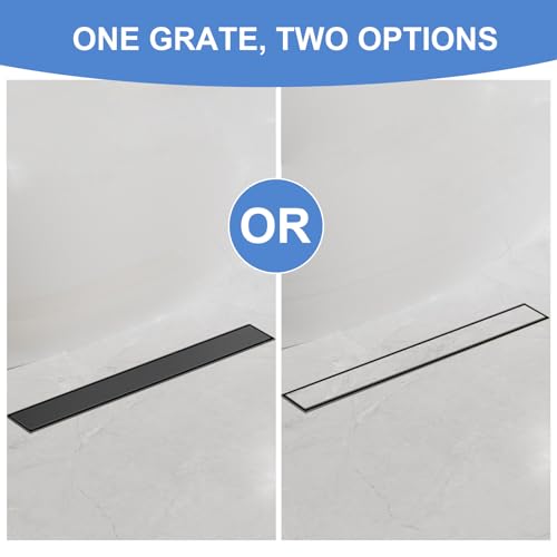 24 Inch Linear Shower Drain-Matte Black, with Tile Insert Grate | AISI 304 Stainless Steel Shower Drain, Rectangle Shower Floor Drain with Leveling Feet, Fits Bathroom & Balcony etc