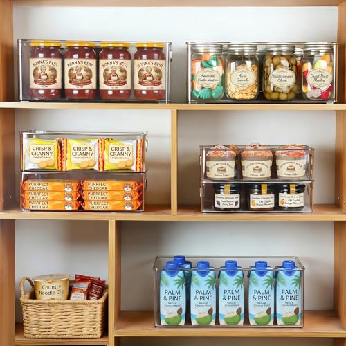 8 Pack Freezer Organizer Bins,Stackable,Clear Bins for Fridge,Pantry | Straight Side, 3 Sizes, 2 XL Storage Container, 3 Large Cabinet Organizer, 3 Medium Storage Drawer