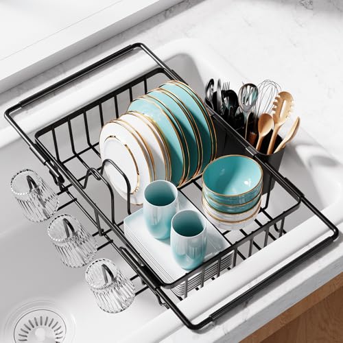Dish Drying Rack in Sink - Expandable Stainless St... (Black | Dish Rack)