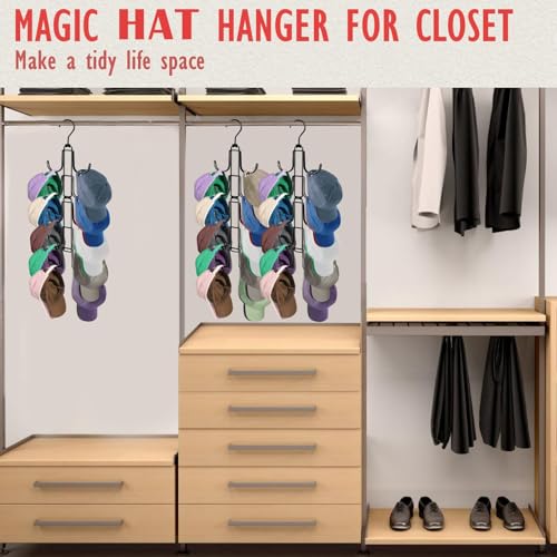 Hat Organizer for Closet: Collapsible Caps Rack with 10 Large Hooks | Hold Up to 40 Baseball Caps - Rotatable Metal Space Saving Hat Hanger for Display - Storage and Closet Organizers, Black