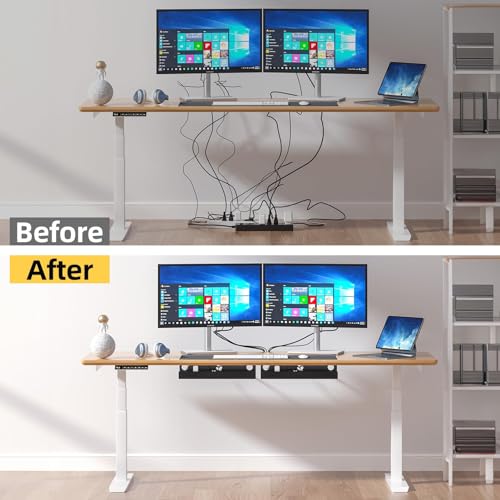 Yecaye 2 Pack Cable Management Under Desk, 31.5 in, Black | Cable Management Tray, Cord Hider, Cord Organizer, No Screw Wire Management, For Office and Home