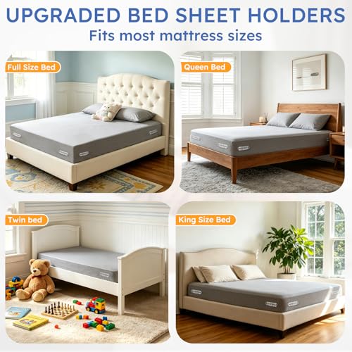 Bed Sheet Holders for Corners, 4 Pack Heavy Duty Sheet Locks | Keep Fitted Sheets in Place Firmly, Easy Snap-On Installation, Foldable Mattress Fasteners for Twin to Cal King