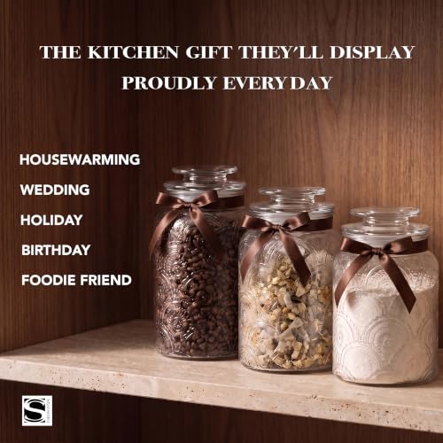 Style Setter Canister Set 3-Piece Glass Jars in 34oz, 44oz & 54oz Retro Design Lids for Cookies, Candy, Coffee, Flour, Sugar, Rice, Pasta, Cereal & More