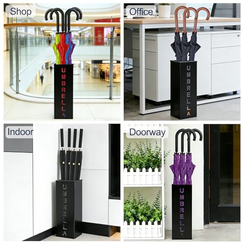 Square Metal Umbrella Canes Holder, Free Standing Umbrella Rack Stand Storage Bucket, Walking Sticks Organizer Bin for Indoor Entryway, Home, Office and Hotel, 16.3" x 6.3" x 6.3", Black