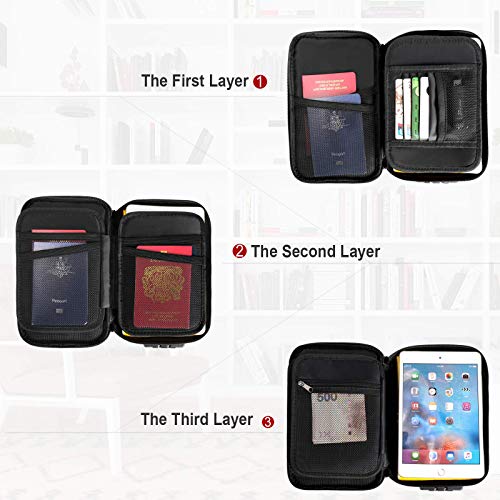 ENGPOW Small Fireproof Storage Organizer Case with Lock, 9”x 5.3”x 3.7” | Money Safe Wallet Carrying Bag with Multi-Pocket, Portable Home Travel for Cash,Card,Passport,Coin,Check,Bill,Soft Box,Black