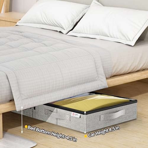 4.5 Inches Under Bed Storage Containers with Sturdy Sidewalls/Bottom and Reinforced Handles,Low Profile Underbed Storage for Clothes,Shoes,Pillows and Blankets with Zips and Clear Windows,4 Pack
