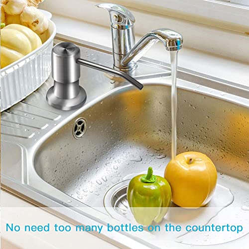 OHiHi Dish Soap Dispenser for Kitchen Sink (Brushed Nickel), Countertop Sink Soap Dispenser Water Pump with 47” No-Spill Extension Tube Kit Design for Kitchen Bathroom, No More Refills (Sliver)