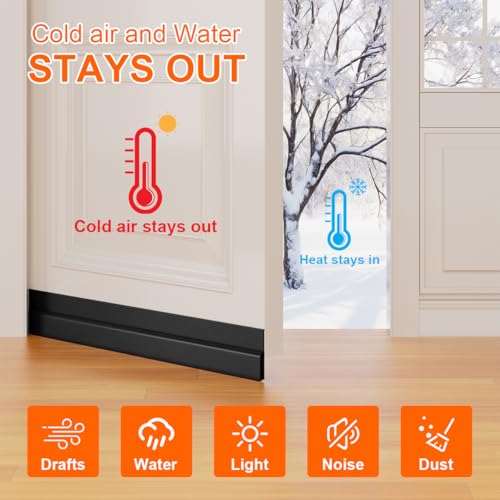 Door Draft Stopper for Bottom of Door, Adjustable... (5 Count | Black | Silicone)