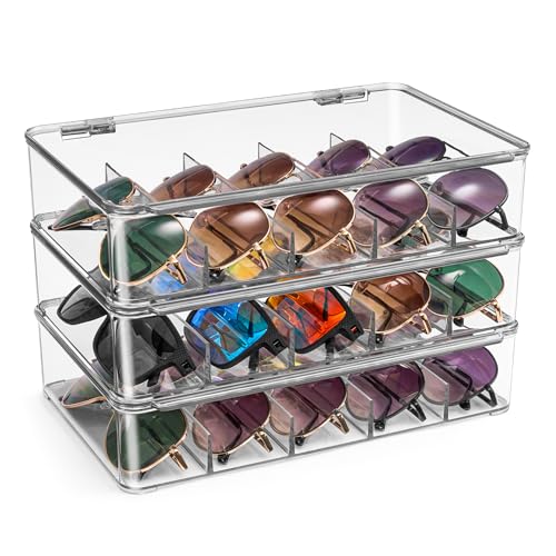 Sorbus Sunglasses Organizer - Plastic Stackable Eyeglass Case Storage Organizer for Multiple Glasses - Reading Glasses