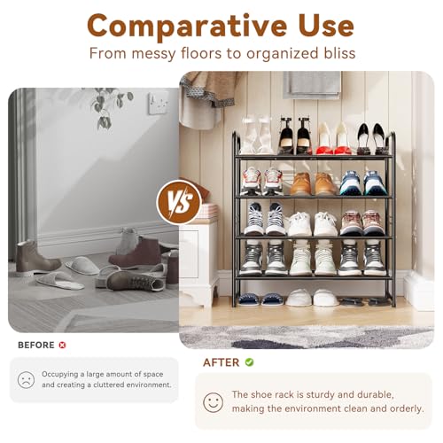 Simple Shoe Rack, 4 Tier Heavy Duty Metal Shoe Shelf 27 Inch Wide, Black