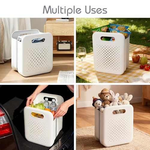 Small Collapsible Laundry Basket, Space-Saving Wall-Mounted Hamper with Detachable Mini-Basket, Portable Hanging Organizer for Clothes, Underwear Socks. (White)
