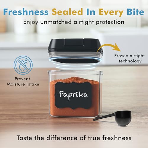 Shazo 6 PC Airtight Food Storage Containers + 6 Spoons Included - BPA Free Plastic Snack & Spice Containers with Easy Lock Lids - Kitchen and Pantry Organization for Herbs Coffee Tea - 0.5L / 2.1 Cup