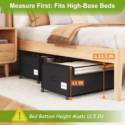 Webetop Under Bed Storage Containers with Wheels & Clear Lid 12 inch 2 Pack | Durable Construction, Smooth Movement, Hidden Storage, Bedroom Organization, Blanket And Clothing Storage, Convenient Access