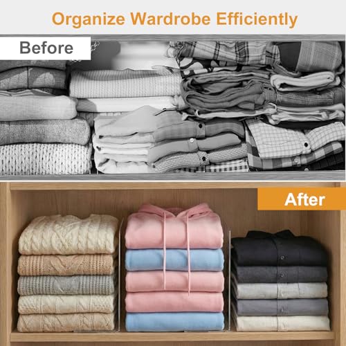 Shelf Dividers for Closet Organization: 10" Tall x 12" Deep | Adhesive Separators Features Acrylic Material and Provides Storage for Clothes and Purses in Bedroom Cabinets(8-Pack)