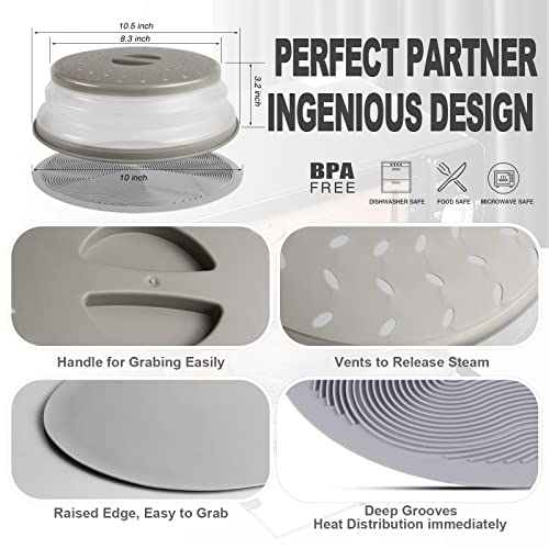 2 in 1, Aidacom Microwave Splatter Cover for Food & Silicone Microwave Mat, Mat as Bowl Holder, Trivet, Pot Holders, Drying, Baking, Utensils Rest for Kitchen Counter, Dishwasher Safe, Grey