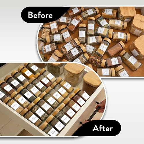 Acrylic Spice Drawer Organizer 4 PK, Expandable 13"-26" Acrylic Spice Rack for Drawer Seasoning Organizer Tray, Shelf Stackable 4-Tier Herb Jar Rack Insert for Kitchen Cabinet, Herb Jars Not Included