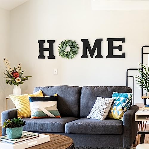 Wood Home Sign with Eucalyptus Wreath for O Home Decor Wall Decor | Hanging Farmhouse Wall House Decor Wood Letters for Wall Art Rustic Home Decor Wall Decor Living Room Kitchen Entryway Black
