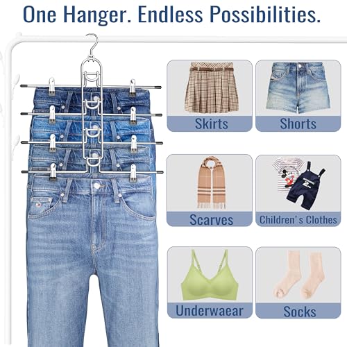 Pants Hangers With Clips, Newly Upgraded Detachable Space Saving Hangers for Skirts, Shorts & Trousers with Non slip clip,Heavy Duty Skirt Hangers - Hanging Closet Organizer And Storage,Patent Pending