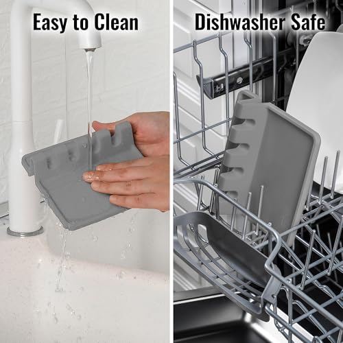 Zulay Kitchen Extra Large Silicone Utensil Rest with Drip Pad for Multiple Utensils - BPA-Free Heat-Resistant Spoon Rest & Spoon Holder for Stove Top - Kitchen Utensil Holder for Spoon - Gray