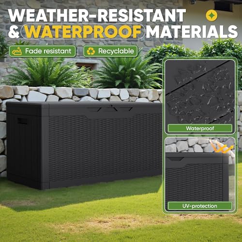 Greesum Outdoor Storage Box 100 Gallon Storage Bin with Lid for Patio Furniture, Garden Tools, Pool Supplies, Lockable, Waterproof and UV Resistant, Black | for Patio Furniture, Garden Tools, Pool Supplies, Lockable, Waterproof and UV Resistant
